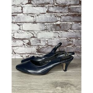Hush Puppies Navy Blue Leather Pointed Toe Ankle Strap Heels Women 8.5M US/39EU